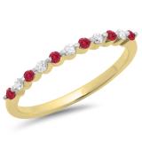 0.25 Carat (ctw) 18K Yellow Gold Round Red Ruby & White Diamond Ladies 11 Stone Anniversary Wedding Stackable Band 1/4 CT