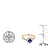 0.90 Carat (ctw) 10K Rose Gold Round Blue Sapphire & White Diamond Ladies Bridal Halo Style Engagement Ring