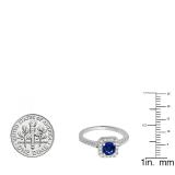 0.90 Carat (ctw) 10K White Gold Round Blue Sapphire & White Diamond Ladies Bridal Halo Style Engagement Ring