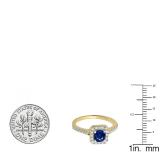 0.90 Carat (ctw) 10K Yellow Gold Round Blue Sapphire & White Diamond Ladies Bridal Halo Style Engagement Ring