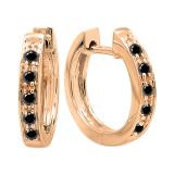 0.15 Carat (ctw) Round Black Diamond Single Row Hoop Earrings in 10K Rose Gold