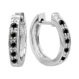 0.15 Carat (ctw) Round Black Diamond Single Row Hoop Earrings in 10K White Gold