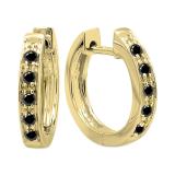 0.15 Carat (ctw) Round Black Diamond Single Row Hoop Earrings in 10K Yellow Gold