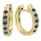 Round Blue Sapphire Single Row Hoop Earrings in 10K Yellow Gold