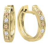 0.15 Carat (ctw) Round Champagne & White Diamond Single Row Hoop Earrings in 18K Yellow Gold