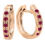 Round Ruby Single Row Hoop Earrings in 10K Rose Gold