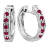 Round Ruby Single Row Hoop Earrings in 10K White Gold