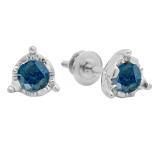 0.60 Carat (ctw) 10K White Gold Round Cut Blue Diamond Ladies Solitaire Bezel Set Stud Earrings