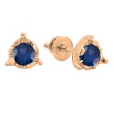 0.60 Carat (ctw) 10K Rose Gold Round Cut Blue Sapphire Ladies Solitaire Bezel Set Stud Earrings