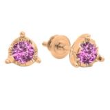 0.60 Carat (ctw) 10K Rose Gold Round Cut Pink Sapphire Ladies Solitaire Bezel Set Stud Earrings