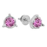 0.60 Carat (ctw) 10K White Gold Round Cut Pink Sapphire Ladies Solitaire Bezel Set Stud Earrings