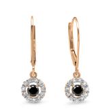 0.55 Carat (ctw) 14K Rose Gold Round Cut Black & White Diamond Ladies Cluster Halo Style Drop Earrings 1/2 CT