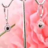 0.55 Carat (ctw) 14K White Gold Round Cut Black & White Diamond Ladies Cluster Halo Style Drop Earrings 1/2 CT