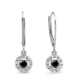 0.55 Carat (ctw) 18K White Gold Round Cut Black & White Diamond Ladies Cluster Halo Style Drop Earrings 1/2 CT