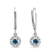 0.55 Carat (ctw) 14K White Gold Round Cut Blue & White Diamond Ladies Cluster Halo Style Drop Earrings 1/2 CT