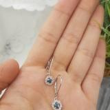 0.55 Carat (ctw) 14K White Gold Round Cut Blue & White Diamond Ladies Cluster Halo Style Drop Earrings 1/2 CT