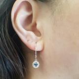 0.55 Carat (ctw) 14K White Gold Round Cut Blue & White Diamond Ladies Cluster Halo Style Drop Earrings 1/2 CT