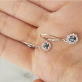 0.55 Carat (ctw) 14K White Gold Round Cut Blue & White Diamond Ladies Cluster Halo Style Drop Earrings 1/2 CT