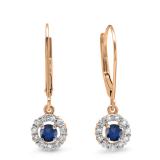 0.55 Carat (ctw) 10K Rose Gold Round Cut Blue Sapphire & White Diamond Ladies Cluster Halo Style Drop Earrings 1/2 CT