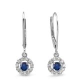 0.55 Carat (ctw) 10K White Gold Round Cut Blue Sapphire & White Diamond Ladies Cluster Halo Style Drop Earrings 1/2 CT