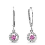 0.55 Carat (ctw) 18K White Gold Round Cut Pink Sapphire & White Diamond Ladies Cluster Halo Style Drop Earrings 1/2 CT