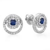 0.80 Carat (ctw) 14K White Gold Round Cut Blue Sapphire & White Diamond Ladies Cluster Swirl Stud Earrings 3/4 CT