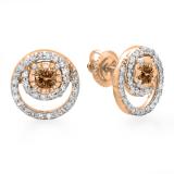 0.80 Carat (ctw) 14K Rose Gold Round Cut Champagne & White Diamond Ladies Cluster Swirl Stud Earrings 3/4 CT