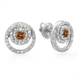 0.80 Carat (ctw) 14K White Gold Round Cut Champagne & White Diamond Ladies Cluster Swirl Stud Earrings 3/4 CT