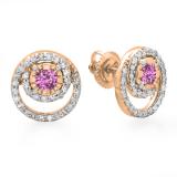 0.80 Carat (ctw) 10K Rose Gold Round Cut Pink Sapphire & White Diamond Ladies Cluster Swirl Stud Earrings 3/4 CT