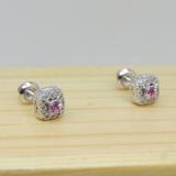 0.25 Carat (ctw) 10K White Gold Round Cut Pink Sapphire & White Diamond Ladies Square Frame Halo Stud Earrings 1/4 CT