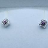 0.25 Carat (ctw) 10K White Gold Round Cut Pink Sapphire & White Diamond Ladies Square Frame Halo Stud Earrings 1/4 CT