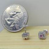 0.25 Carat (ctw) 10K White Gold Round Cut Pink Sapphire & White Diamond Ladies Square Frame Halo Stud Earrings 1/4 CT