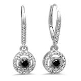 0.50 Carat (ctw) 10K White Gold Round Cut Black & White Diamond Ladies Cluster Halo Style Dangling Drop Earrings 1/2 CT