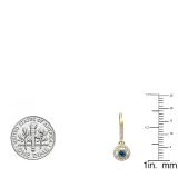 0.50 Carat (ctw) 14K Yellow Gold Round Cut Blue & White Diamond Ladies Cluster Halo Style Dangling Drop Earrings 1/2 CT