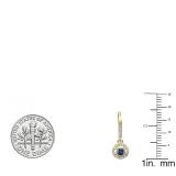 0.50 Carat (ctw) 10K Yellow Gold Round Cut Blue Sapphire & White Diamond Ladies Cluster Halo Style Dangling Drop Earrings 1/2 CT