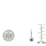 0.50 Carat (ctw) 18K White Gold Round Cut Blue Sapphire & White Diamond Ladies Cluster Halo Style Dangling Drop Earrings 1/2 CT