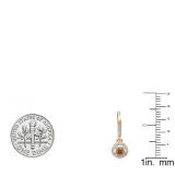 0.50 Carat (ctw) 14K Rose Gold Round Cut Champagne & White Diamond Ladies Cluster Halo Style Dangling Drop Earrings 1/2 CT
