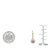0.50 Carat (ctw) 14K Yellow Gold Round Cut Pink Sapphire & White Diamond Ladies Cluster Halo Style Dangling Drop Earrings 1/2 CT