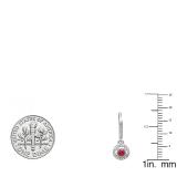 0.50 Carat (ctw) 14K White Gold Round Cut Red Ruby & White Diamond Ladies Cluster Halo Style Dangling Drop Earrings 1/2 CT