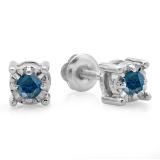 0.20 Carat (ctw) Sterling Silver Round Cut Blue Diamond Ladies Solitaire Bezel Set Stud Earrings 1/5 CT