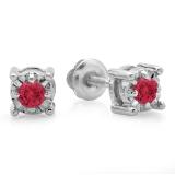 0.20 Carat (ctw) Sterling Silver Round Cut Red Ruby Ladies Solitaire Bezel Set Stud Earrings 1/5 CT