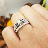 1.00 Carat (ctw) 10K White Gold Princess Cut Blue Sapphire Accent Stone & White Diamond Ladies 3 Stone Bridal Engagement Ring Set Matching Band 1 CT