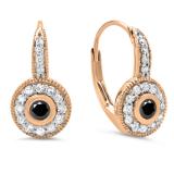 0.45 Carat (ctw) 10K Rose Gold Round Cut Black & White Diamond Ladies Cluster Halo Style Milgrain Drop Earrings 1/2 CT