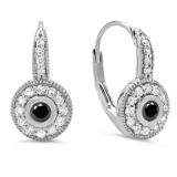 0.45 Carat (ctw) 10K White Gold Round Cut Black & White Diamond Ladies Cluster Halo Style Milgrain Drop Earrings 1/2 CT