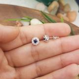 0.50 Carat (ctw) 10K White Gold Real Round Cut Blue Sapphire & White Diamond Ladies Cluster Stud Earrings 1/2 CT