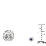 0.50 Carat (ctw) 10K Yellow Gold Real Round Cut Blue Sapphire & White Diamond Ladies Cluster Stud Earrings 1/2 CT