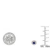 0.50 Carat (ctw) 14K Rose Gold Real Round Cut Blue Sapphire & White Diamond Ladies Cluster Stud Earrings 1/2 CT