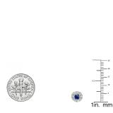 0.50 Carat (ctw) 14K White Gold Real Round Cut Blue Sapphire & White Diamond Ladies Cluster Stud Earrings 1/2 CT