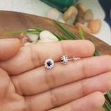 0.50 Carat (ctw) 14K White Gold Real Round Cut Blue Sapphire & White Diamond Ladies Cluster Stud Earrings 1/2 CT
