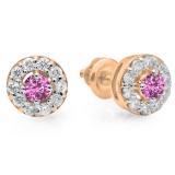 0.50 Carat (ctw) 10K Rose Gold Real Round Cut Pink Sapphire & White Diamond Ladies Cluster Stud Earrings 1/2 CT